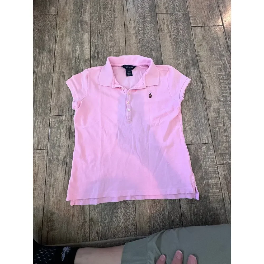 Ralph Lauren Girl Pink Slim Fit Stretch Button Up Polo Shirt Size XL